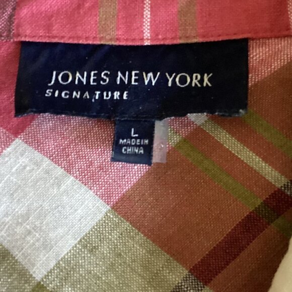 Jones New York Signature Linen Plaid Button Down Shirt Tie Waist Sz L #77M - Picture 7 of 8